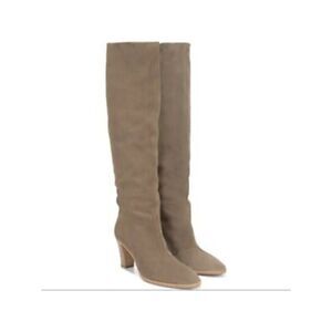 VINCE. Womens Flint Gray Casper Round Toe Stacked Heel Leather Slouch Boot 5.5